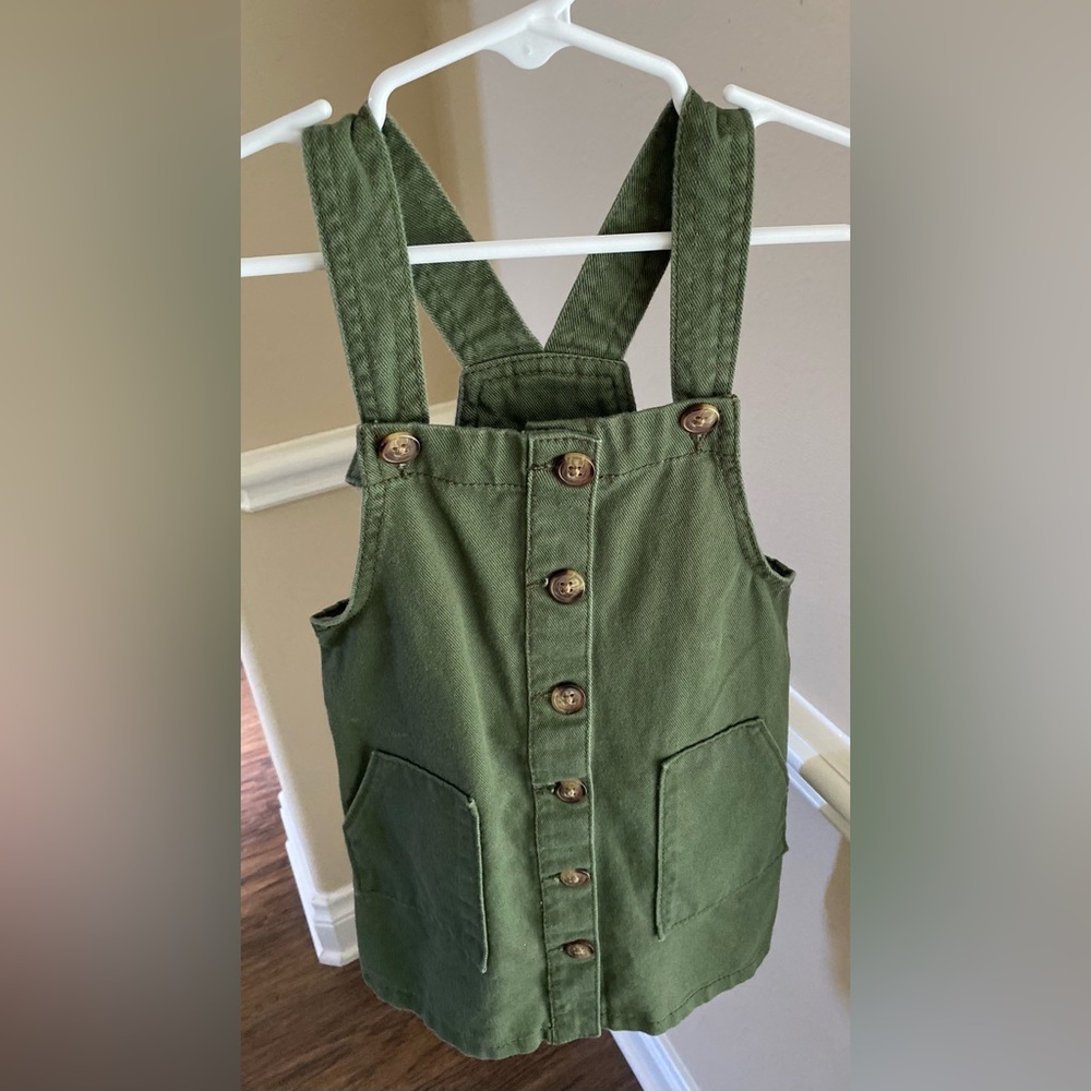 Army Green Girls Wonder Nation Denim Overall Dress. Size 4T